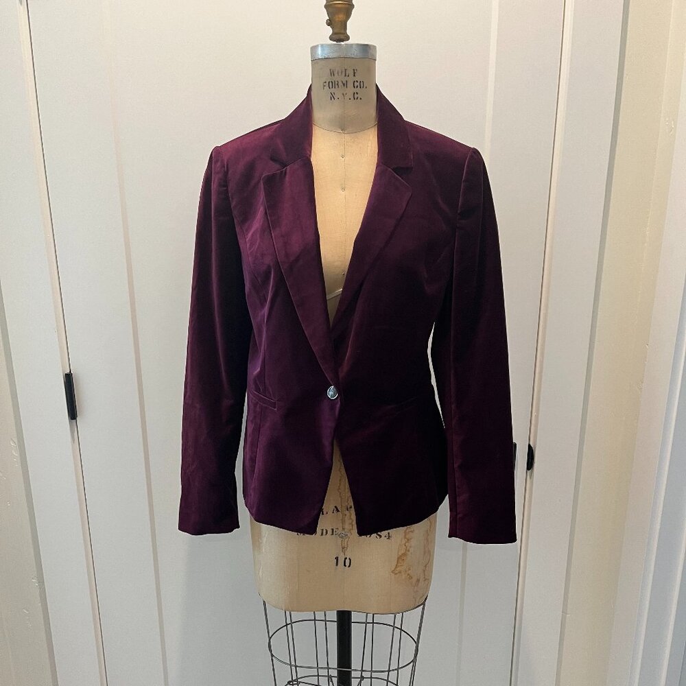 White House Black Market Velvet Blazer, NWT,  Sz 12, Eggplant